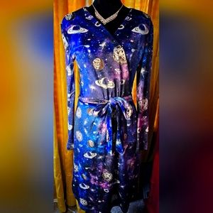 Galaxy planet Space wrap midi dress 2x